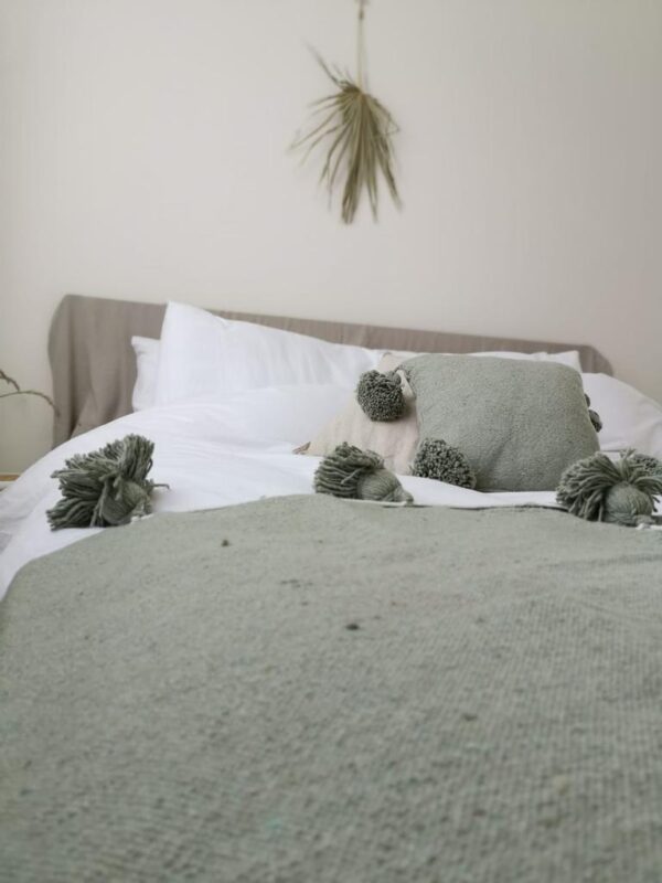 Pom Pom Wool Throw Blanket – Handwoven Moroccan Blanket