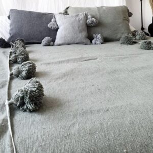 Pom Pom Wool Throw Blanket – Handwoven Moroccan Blanket