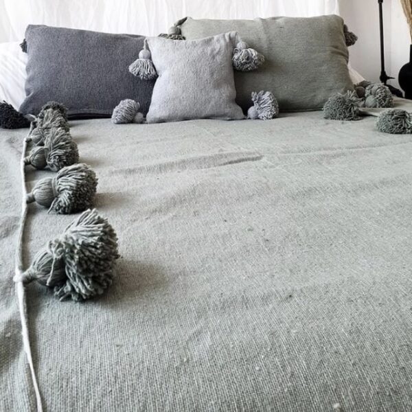 Pom Pom Wool Throw Blanket – Handwoven Moroccan Blanket