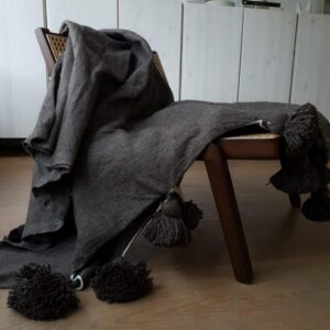 Pom Pom Wool Throw Blanket – Handwoven Moroccan Blanket
