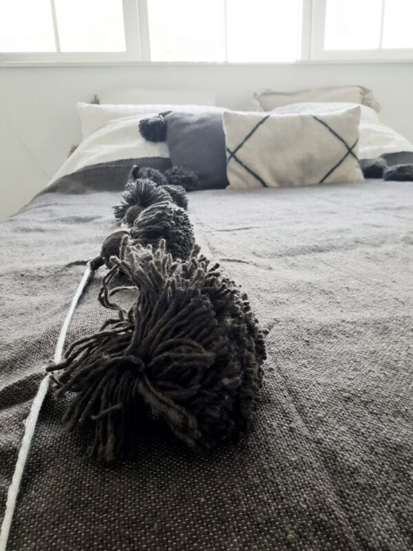 Pom Pom Wool Throw Blanket – Handwoven Moroccan Blanket