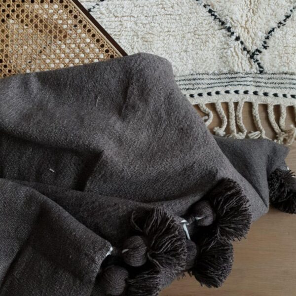 Pom Pom Wool Throw Blanket – Handwoven Moroccan Blanket