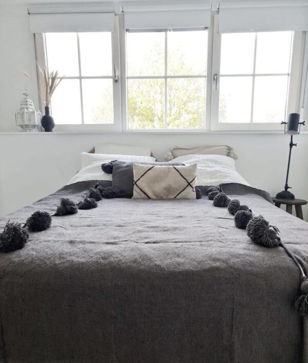 Pom Pom Wool Throw Blanket – Handwoven Moroccan Blanket