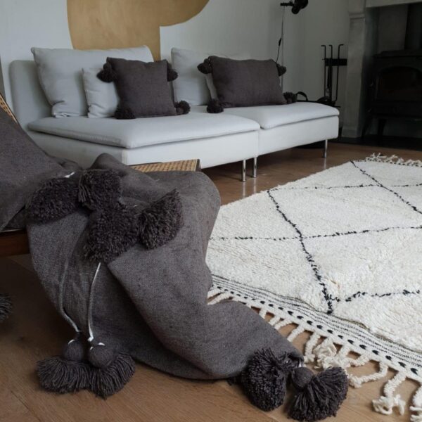 Pom Pom Wool Throw Blanket – Handwoven Moroccan Blanket
