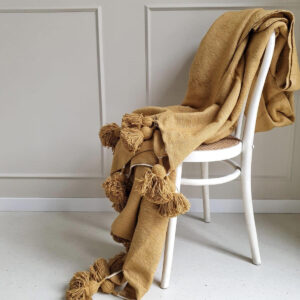 Pom Pom Wool Throw Blanket – Handwoven Moroccan Blanket