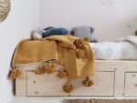 Pom Pom Wool Throw Blanket – Handwoven Moroccan Blanket