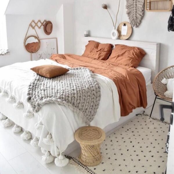 Pom Pom Wool Throw Blanket – Handwoven Moroccan Blanket