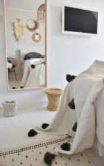Pom Pom Wool Throw Blanket – Handwoven Moroccan Blanket