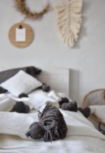 Pom Pom Wool Throw Blanket – Handwoven Moroccan Blanket