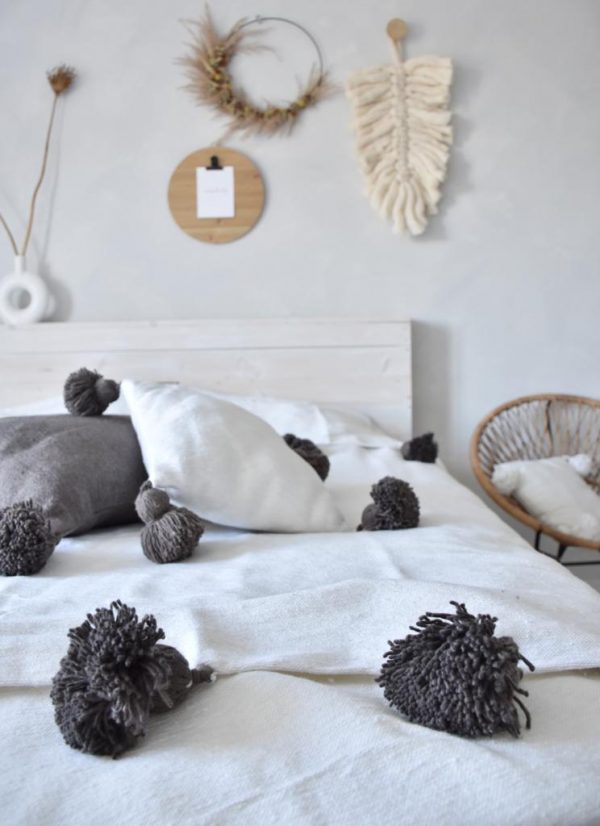 Pom Pom Wool Throw Blanket – Handwoven Moroccan Blanket