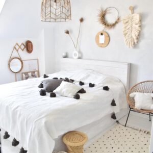 Pom Pom Wool Throw Blanket – Handwoven Moroccan Blanket