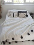 Pom Pom Wool Throw Blanket – Handwoven Moroccan Blanket