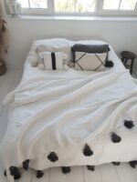 Pom Pom Wool Throw Blanket – Handwoven Moroccan Blanket