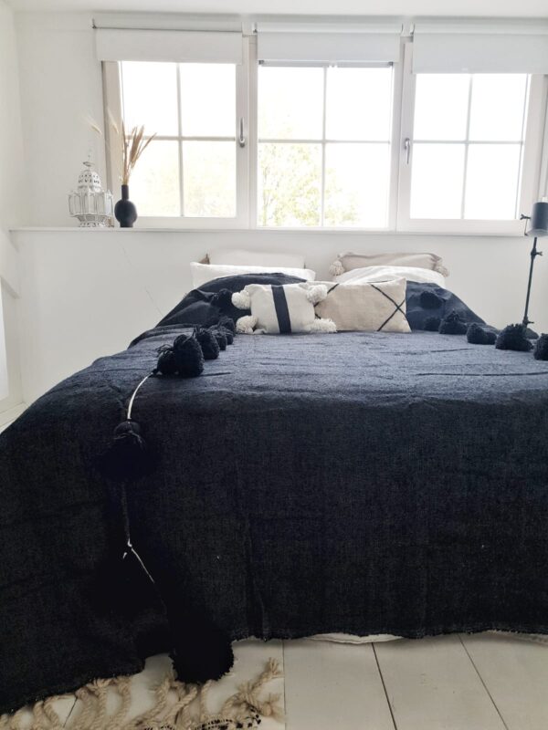Pom Pom Wool Throw Blanket – Handwoven Moroccan Blanket