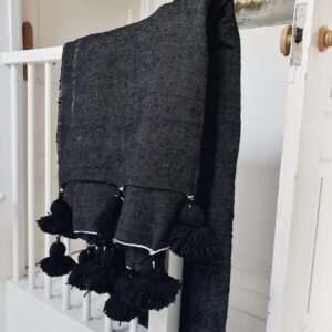 Pom Pom Wool Throw Blanket – Handwoven Moroccan Blanket