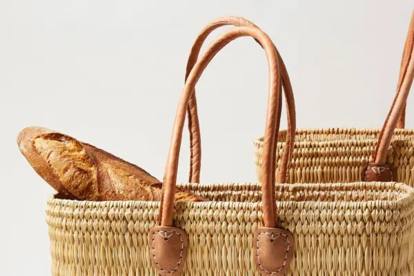Handwoven Reed Basket with Brown Leather Handles – 3 Sizes