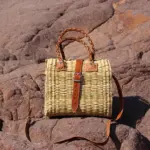 Rustic Handwoven Wicker Basket Bag – Leather Handle, Adjusta