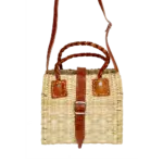 Rustic Handwoven Wicker Basket Bag – Leather Handle, Adjusta