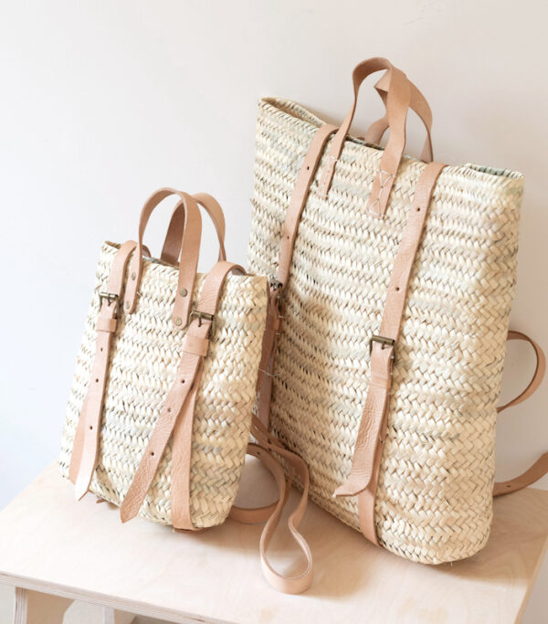 Moroccan Straw Backpack with Adjustable Leather Straps
