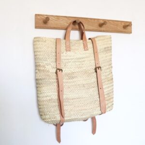 Moroccan Straw Backpack with Adjustable Leather Straps