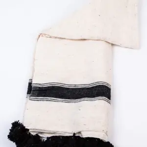 Pom Pom Wool Throw Blanket – Handwoven Moroccan Blanket