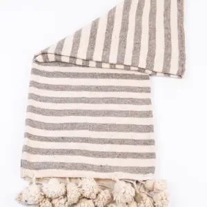 Pom Pom Wool Throw Blanket – Handwoven Moroccan Blanket