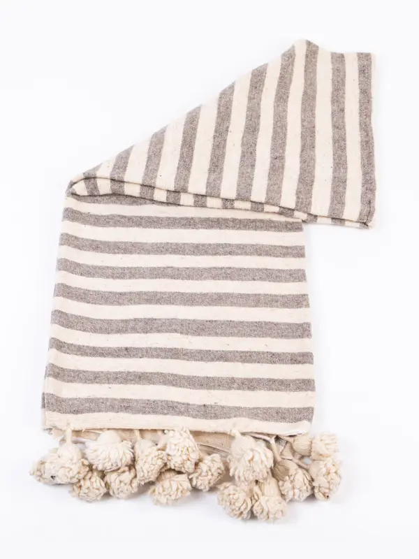 Pom Pom Wool Throw Blanket – Handwoven Moroccan Blanket