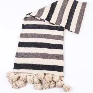 Pom Pom Wool Throw Blanket – Handwoven Moroccan Blanket