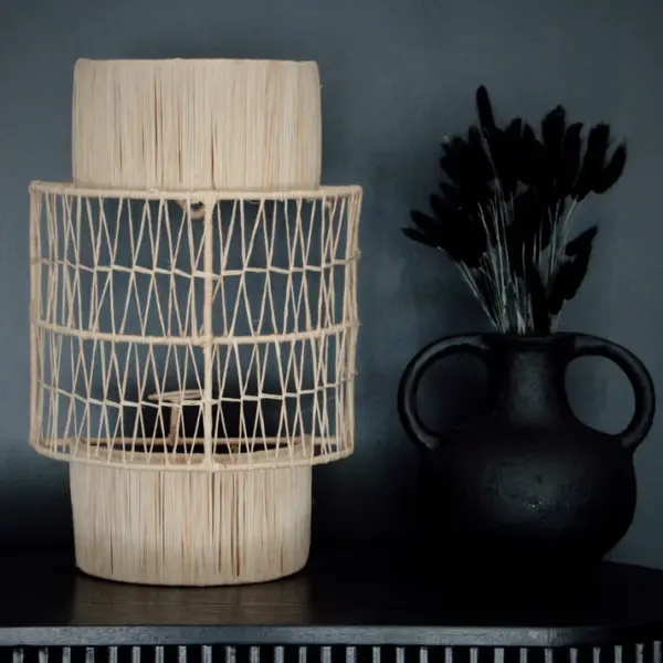 Raffia and Wrought Iron Wall Sconce – Handmade Moroccan Light Fixture