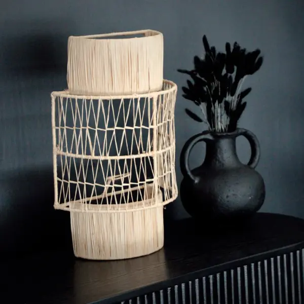 Raffia and Wrought Iron Wall Sconce – Handmade Moroccan Light Fixture