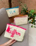 Personalised Straw Clutch Bag – Handwoven Moroccan Palm Leaf Clutch