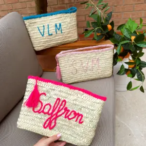 Personalised Straw Clutch Bag – Handwoven Moroccan Palm Leaf Clutch