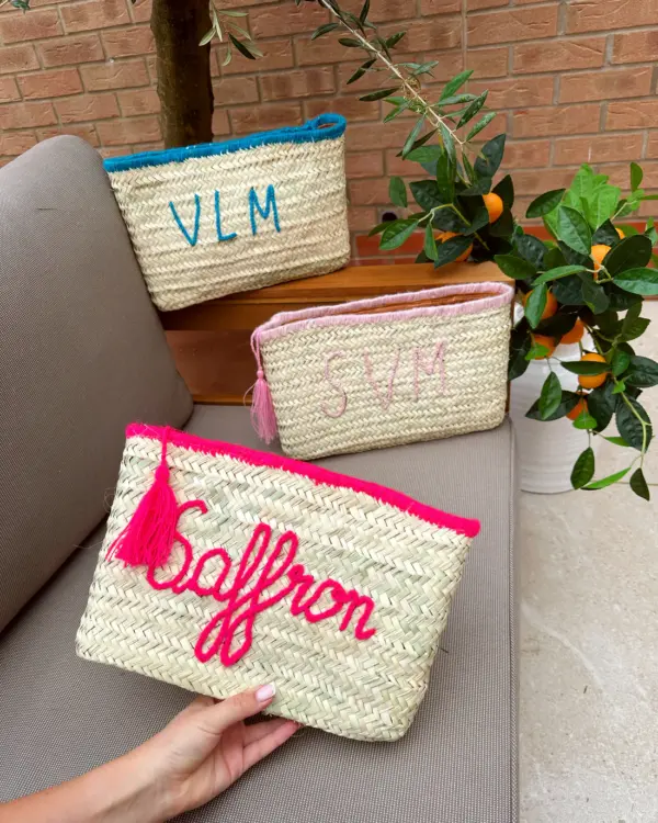 Personalised Straw Clutch Bag – Handwoven Moroccan Palm Leaf Clutch