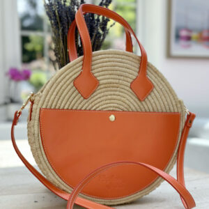 St Tropez Luxe Leather & Raffia Round Basket Bag – Crossbody