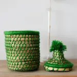 Raffia Storage Box – Green Handwoven Organizer from Morocco