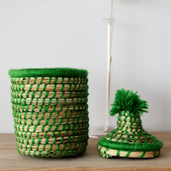 Raffia Storage Box – Green Handwoven Organizer from Morocco