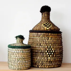 Raffia Storage Box – Black Handwoven Organizer from Morocco