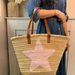 Pink Sequin Star Basket – Handcrafted Palm Leaf Bag
