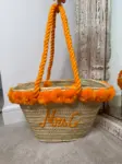 Pom Pom Personalised Straw Bag – Handwoven Moroccan Tote with Custom Name