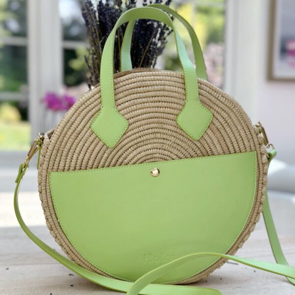 St Tropez Luxe Leather & Raffia Round Basket Bag – Crossbody