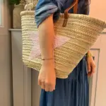 Pink Sequin Star Basket – Handcrafted Palm Leaf Bag
