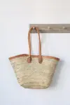 Leather Handle Market Tote – Handwoven Palm Leaf Bag from Mo