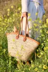 Leather Handle Market Tote – Handwoven Palm Leaf Bag from Mo