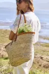 Leather Handle Market Tote – Handwoven Palm Leaf Bag from Mo