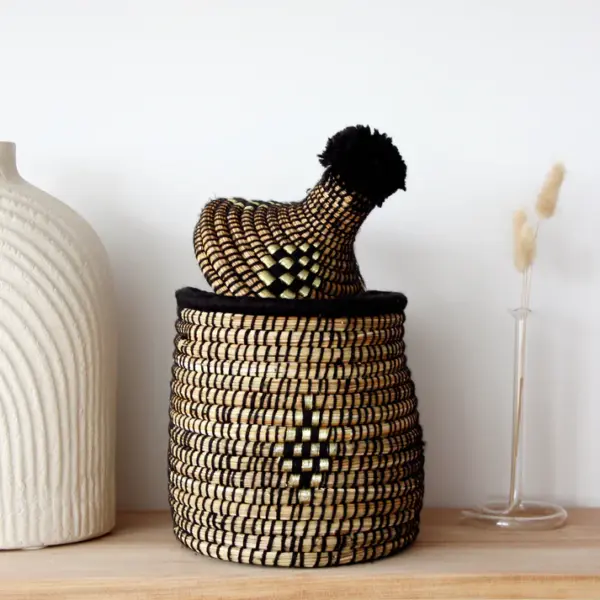 Raffia Storage Box – Black Handwoven Organizer from Morocco