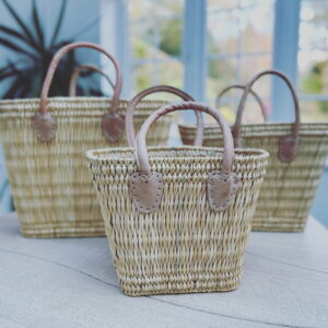 Sophie Tapered Stacking Reed Basket – Short Leather Handles