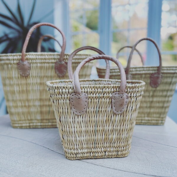 Sophie Tapered Stacking Reed Basket – Short Leather Handles