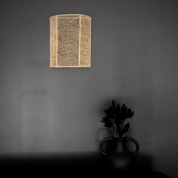 Honeycomb Wicker Wall Sconce – Medium Handmade Moroccan Wall