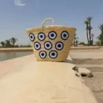 Moroccan Straw Bag – French Market Basket with Eyes Design