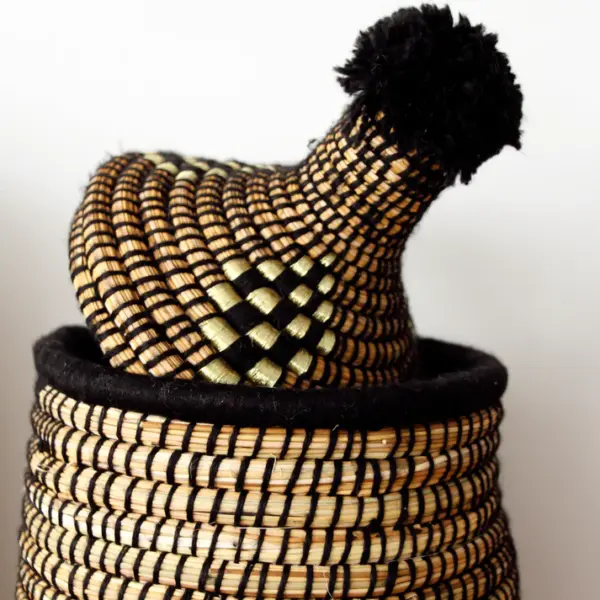 Raffia Storage Box – Black Handwoven Organizer from Morocco